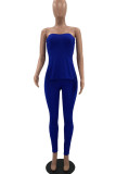 Blue Sexy Casual Solid Backless Slit Strapless Sleeveless Two Pieces