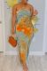 Orange Casual Print Tassel Patchwork Strapless Wrapped Skirt Dresses