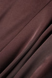 Brown Sexy Casual Solid Backless Square Collar Sling Dress Dresses