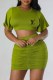 Green Casual Print Fold Letter O Neck Short Sleeve Two Pieces
