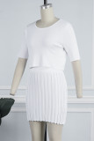 Yellow Casual Solid Patchwork Pleated O Neck Short Sleeve Two Pieces