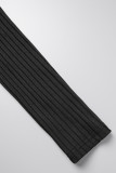 Black Casual Solid Basic O Neck Tops