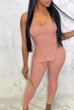 Pink Sexy Casual Solid Backless Slit Strapless Sleeveless Two Pieces