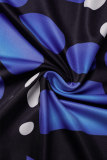 Blue Sexy Print Patchwork Backless Strapless One Step Skirt Dresses