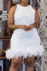 White Daily Party Elegant Simplicity Patchwork Feathers Solid Color O Neck Sleeveless Dress Dresses