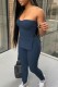 Tibetan Blue Sexy Casual Solid Backless Slit Strapless Sleeveless Two Pieces