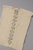 Khaki Sexy Solid Hollowed Out Patchwork See-through Strapless Sleeveless Two Pieces