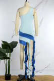 Yellow Sexy Color Lump Tassel Oblique Collar Irregular Dress Dresses