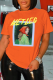 Orange Casual Street Print Patchwork O Neck T-Shirts