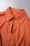 Orange Casual Solid Slit Turndown Collar Shirt Dress Dresses