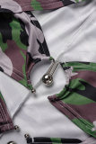 Camouflage Street Camouflage Print Hollowed Out Patchwork Metal Accessories Decoration Backless Strapless Skinny Rompers