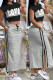 Grey Casual Letter Patchwork Slit O Neck Short Sleeve Two Pieces