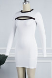 White Sexy Casual Solid Hollowed Out Patchwork O Neck Long Sleeve Dresses