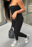 Blue Sexy Casual Solid Backless Slit Strapless Sleeveless Two Pieces