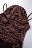 Brown Sexy Casual Solid Backless Square Collar Sling Dress Dresses