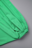 Green Sexy Solid Backless Fold Off the Shoulder Lantern Skirt Dresses