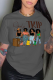 Dark Gray Street Vintage Print Patchwork O Neck T-Shirts