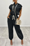 Black Casual Solid Patchwork Hooded Collar Regular Long Sleeve Two Piece Set