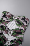 Camouflage Street Camouflage Print Hollowed Out Patchwork Metal Accessories Decoration Backless Strapless Skinny Rompers