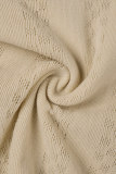 Khaki Sexy Solid Hollowed Out Patchwork See-through Strapless Sleeveless Two Pieces