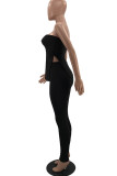 Blue Sexy Casual Solid Backless Slit Strapless Sleeveless Two Pieces