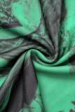 Green Sexy Print Hollowed Out Patchwork O Neck Long Sleeve Two Pieces