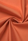 Orange Casual Solid Slit Turndown Collar Shirt Dress Dresses