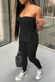 Blue Sexy Casual Solid Backless Slit Strapless Sleeveless Two Pieces