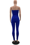 Blue Sexy Casual Solid Backless Slit Strapless Sleeveless Two Pieces