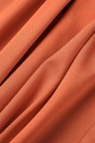 Orange Casual Solid Slit Turndown Collar Shirt Dress Dresses