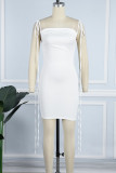 Light Blue Sexy Solid Backless Fold Strap Design Spaghetti Strap Dresses