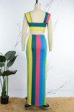 Red Sexy Print Patchwork Backless Slit Spaghetti Strap Sleeveless Two Pieces
