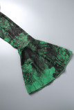 Green Sexy Print Hollowed Out Patchwork O Neck Long Sleeve Two Pieces