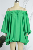 Green Sexy Solid Backless Fold Off the Shoulder Lantern Skirt Dresses