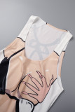 Black Casual Print Basic U Neck Vest Dress Dresses