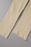 Khaki Sexy Solid Hollowed Out Patchwork See-through Strapless Sleeveless Two Pieces