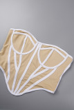 White Sexy Patchwork See-through Backless Strapless Tops