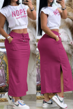 Red Casual Letter Patchwork Slit O Neck Short Sleeve Two Pieces