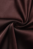 Brown Sexy Casual Solid Backless Square Collar Sling Dress Dresses
