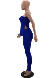 Blue Sexy Casual Solid Backless Slit Strapless Sleeveless Two Pieces