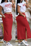 Red Casual Letter Patchwork Slit O Neck Short Sleeve Two Pieces