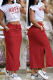 Red Casual Letter Patchwork Slit O Neck Short Sleeve Two Pieces