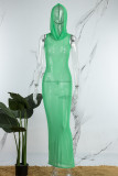 Blue Sexy Solid See-through Hooded Collar Long Dress Dresses