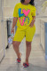 Yellow Casual Daily Living Letter Print Printing Solid Color O Neck Short Sleeve Two Pieces