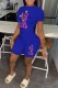 Blue Casual Character Print Letter O Neck Short Sleeve Two Pieces