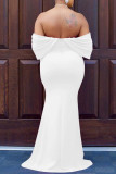 White Sexy Formal Solid Backless V Neck Evening Dress Dresses