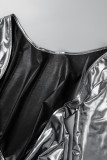Silver Sexy Solid Backless O Neck Long Dress Dresses