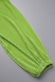 Light Green Casual Solid Patchwork V Neck Regular Jumpsuits