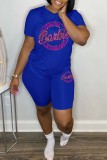 Pink Casual Sportswear Letter Print Basic O Neck Short Sleeve Two Pieces