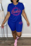 Pink Casual Sportswear Letter Print Basic O Neck Short Sleeve Two Pieces